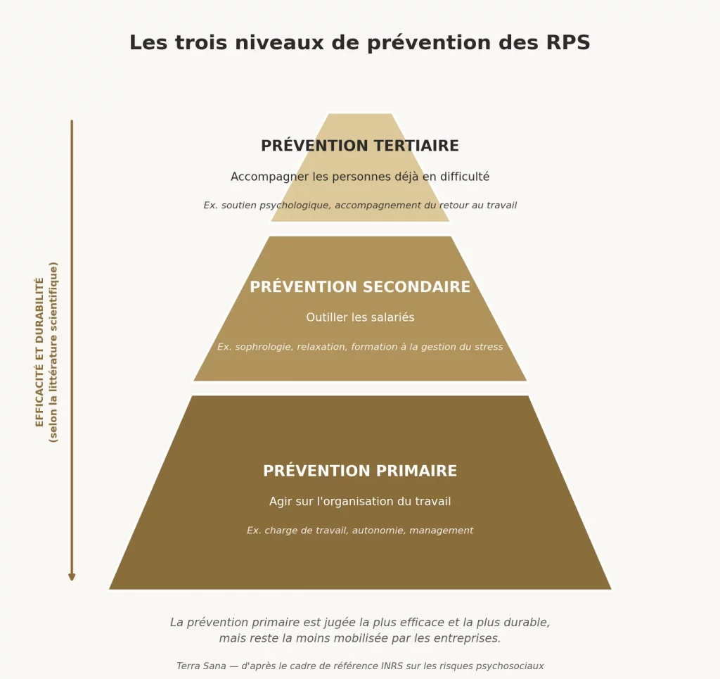 Pyramide des trois niveaux de prévention des risques psychosociaux en entreprise